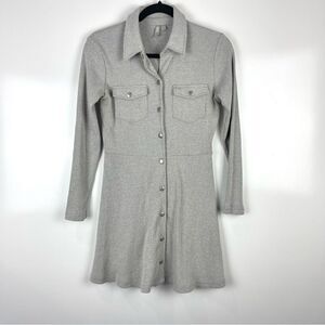 ASOS Ribbed Long Sleeve Button Front Mini Skater Dress Pockets Grey Women's Sz 6